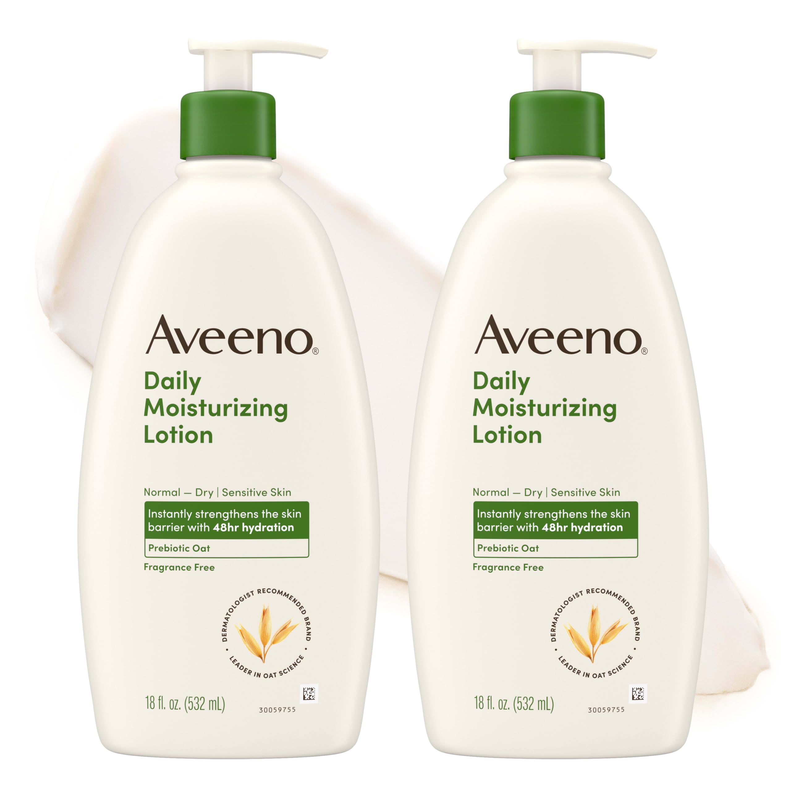 Aveeno Daily Moisturizing Body Lotion for Normal to Dry Skin, Moisturizer with Soothing Prebiotic Oat, Non Greasy, Non Comedogenic, Fragrance Free Body Lotion for Women & Men, 18 Fl Oz