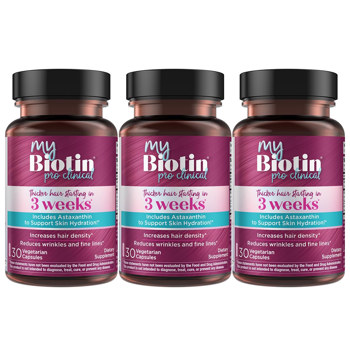 Purity Products MyBiotin ProClinical - Biotin - Thicker Hair in 3 Weeks | Fights Wrinkles, MB40X Patented Biotin Vitamin B7 Matrix w/Astaxanthin - 40X More Soluble vs Ordinary Biotin, 90 Veg Capsules
