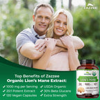 Zazzee USDA Organic Lion's Mane 20:1 Extract, 30% Beta Glucans, Vegan