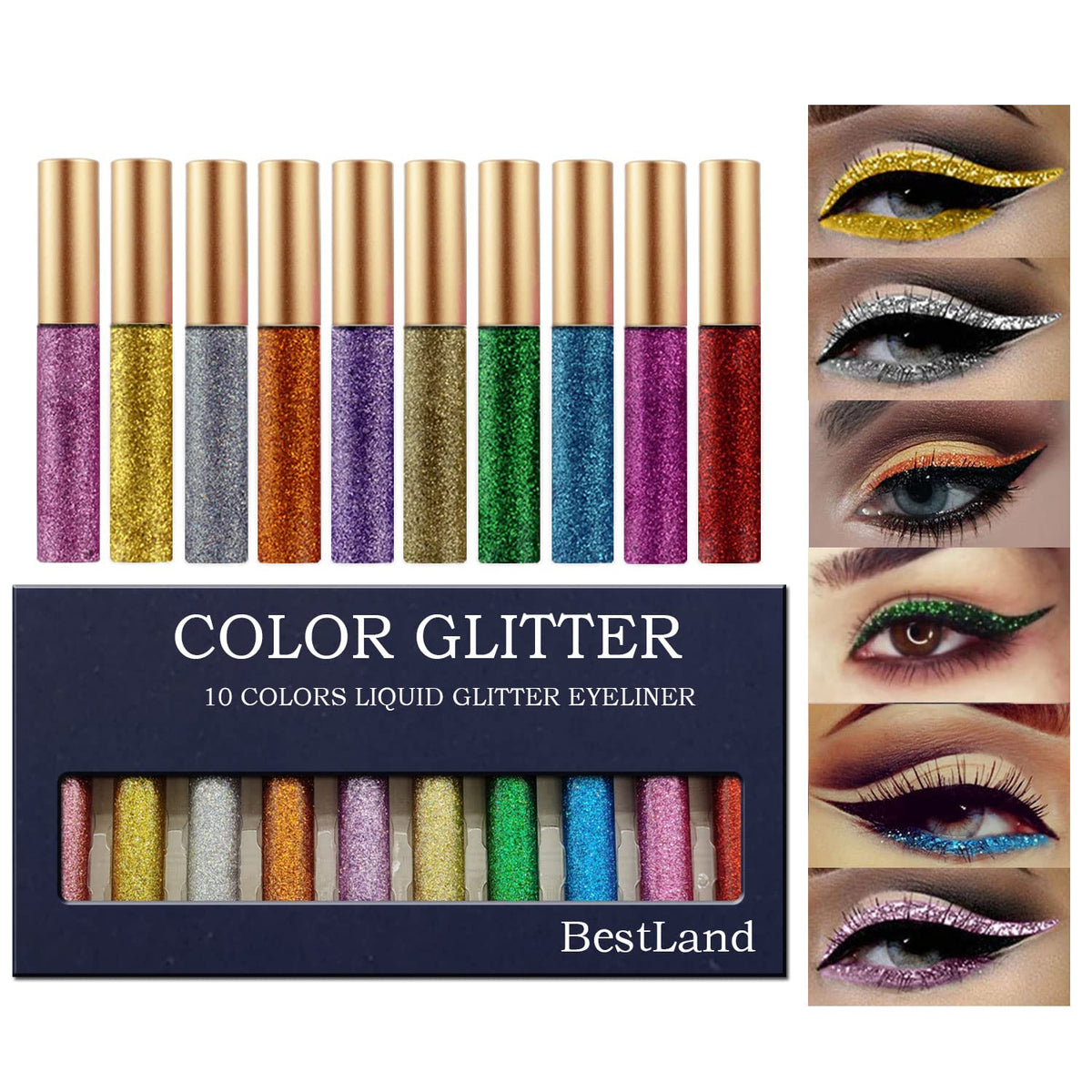 10 Colors Liquid Glitter Eyeliner, Metallic Shimmer Waterproof Makeup