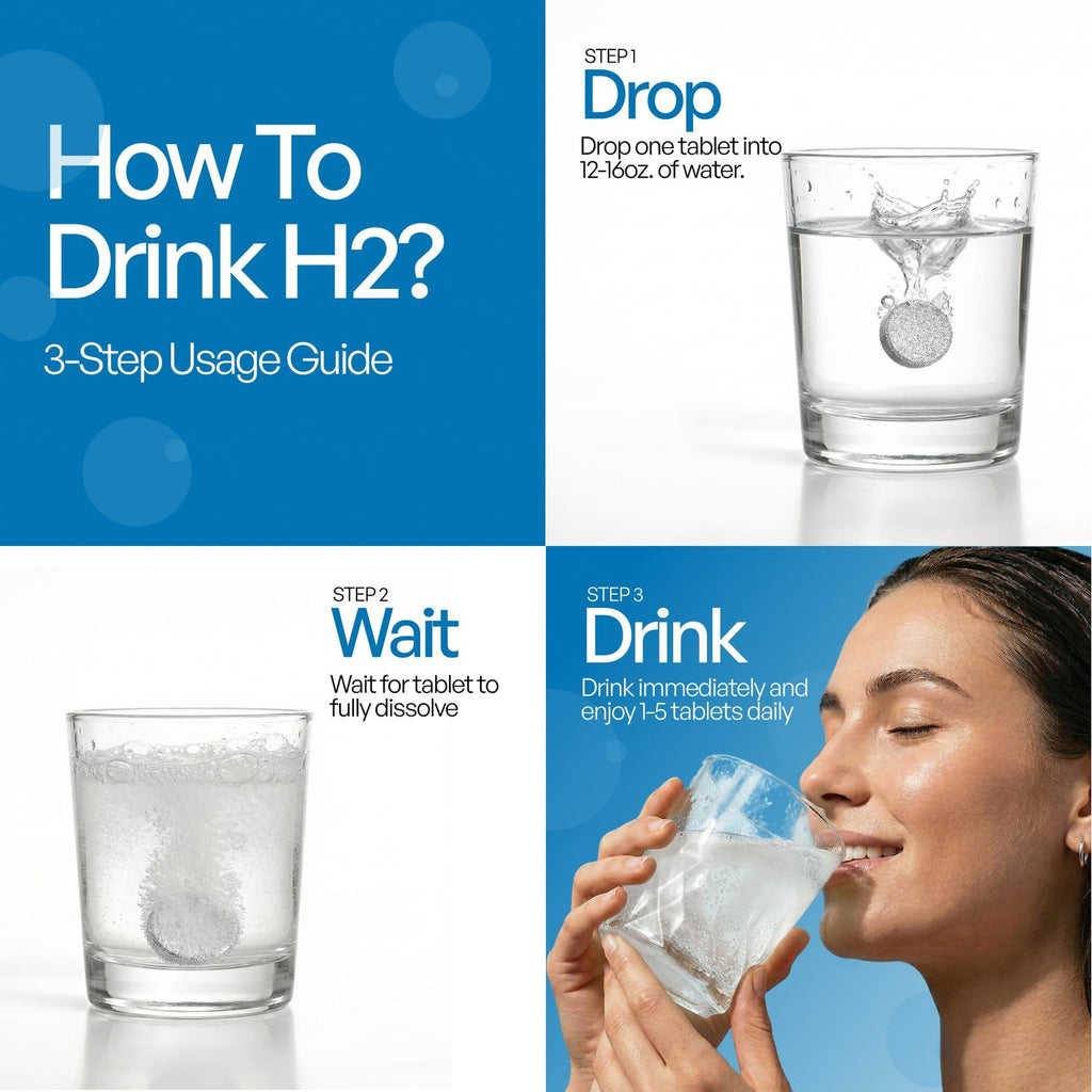 Hydrogen Water Tablets, Molecular Hydrogen Tablets for Drinking Water, Quick-Dissolving Unflavored H2 Tabs, Up to 12 PPM Hydrogen, No Equipment Needed (30-Day Supply)