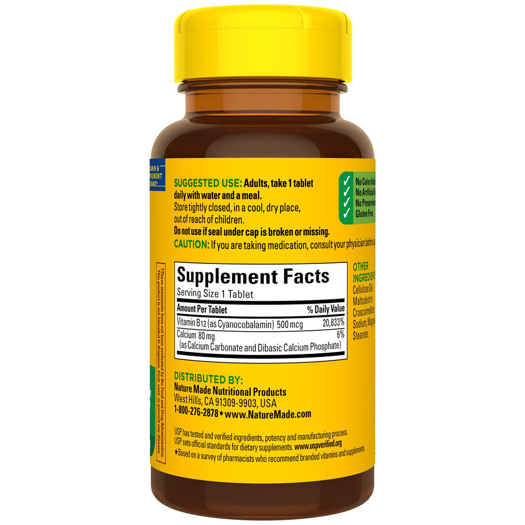 Nature Made Vitamin B12 500 mcg for Energy Metabolism Support, 100 Tablets | B12 Vitamins 500 mcg, Help Support Energy Metabolism, Brain Cell Function and Healthy Aging, Gluten Free, 100 Day Supply