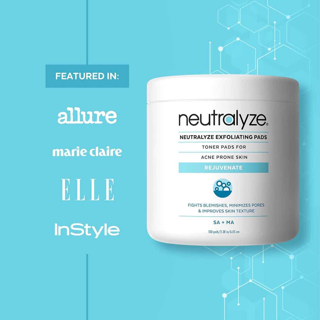 Buy now Neutralyze Exfoliating Acne Treatment Pads (100 Count) - Dual Textured Face Wipes with 2% Salicylic Acid & 2% Mandelic Acid - Toner Pads for Acne Prone Skin, Face & Body Wipes for Teens & Adults at indiglob india