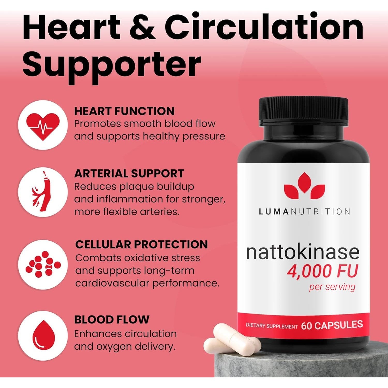 Luma Nutrition Nattokinase Supplement 4000 FU Per Serving - 60 Capsules