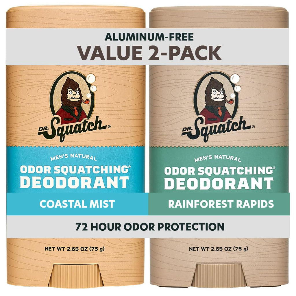 Buy now Dr. Squatch Natural Men’s Deodorant – Aluminum Free Natural Deodorant Men with Charcoal & Postbiotics for 72-Hour Odor Protection – Rainforest Rapids + Fresh Falls, 2.65oz Stick (2-Pack) at indiglob india