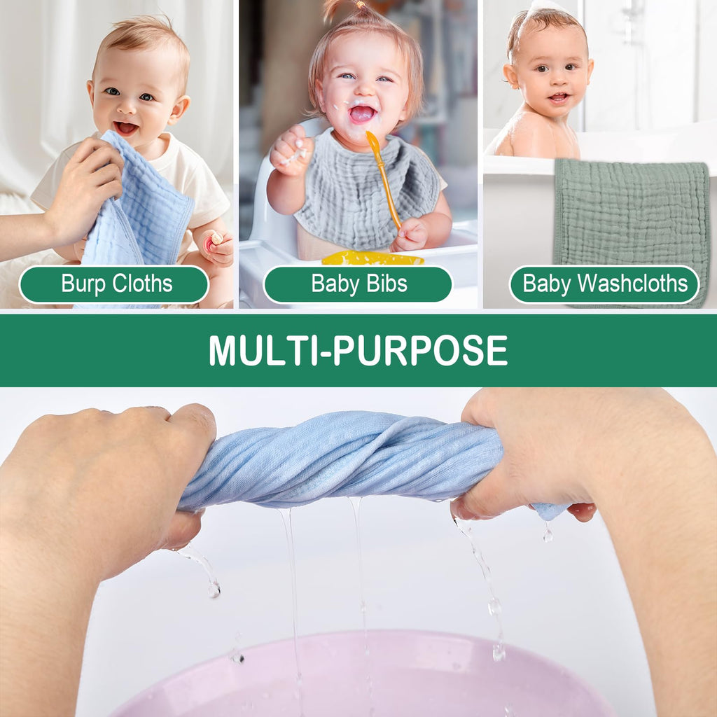 Synrroe 10 Pack Muslin Burp Cloths, 20x10Inch, 10 Mixed Colors, Soft Absorbent Baby Burping Rags