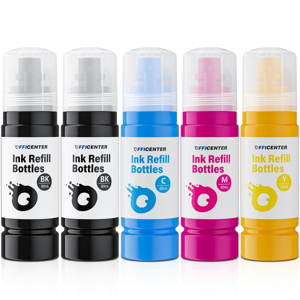 OFFICENTER T522 Ink Refill Bottles, 5‑Pack Refill Ink for ET-2800 ET-4800 ET-2400 ET-2903 ET-2803 ET-2410 ET-4903 ET-2900 ET-2400 Printers (2BK C M Y)