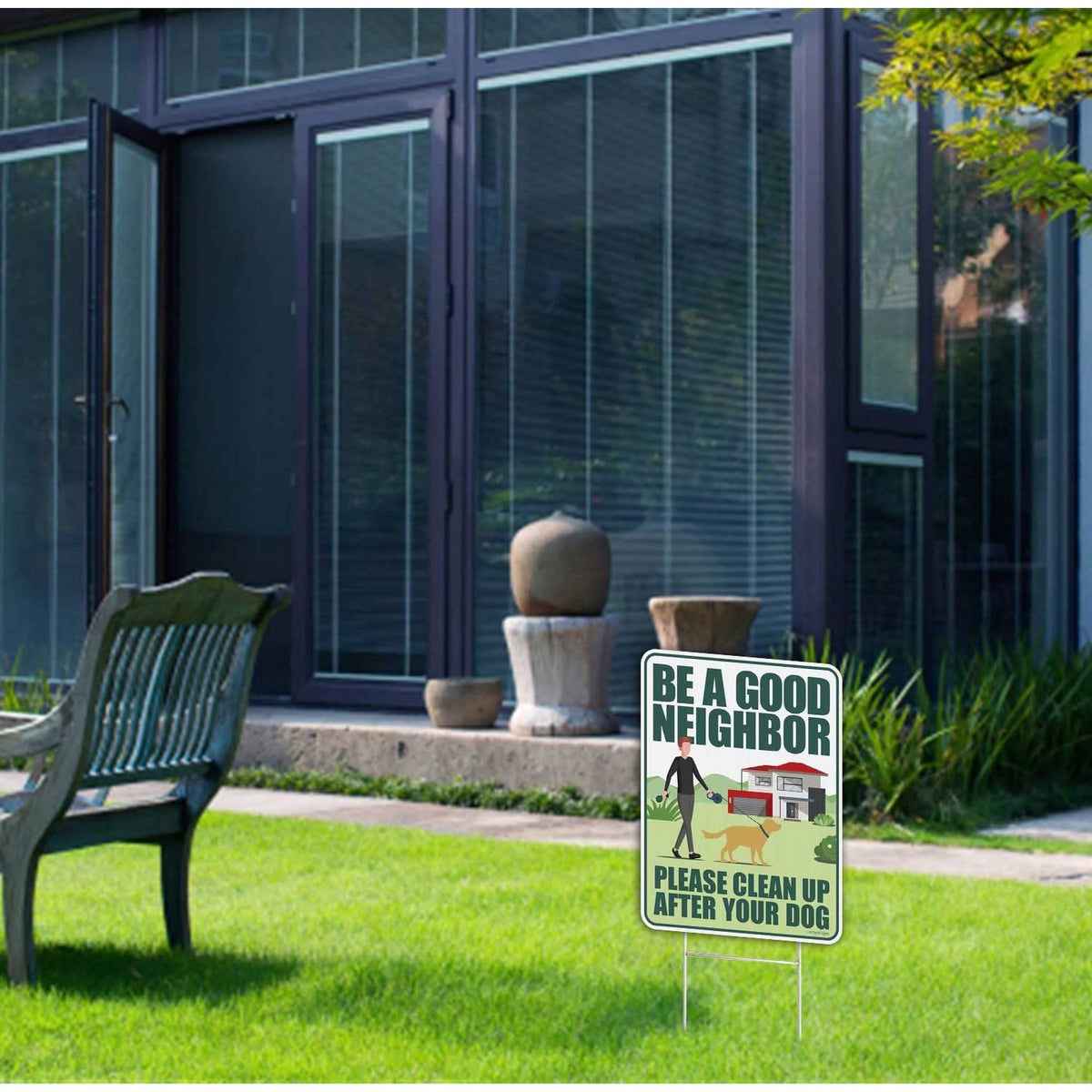 Clean Up After Your Dog Signs 2 Pack 12"x9" with Metal Stake, No Pooping Signs for Yard, Pick Up After Your Dog Signs
