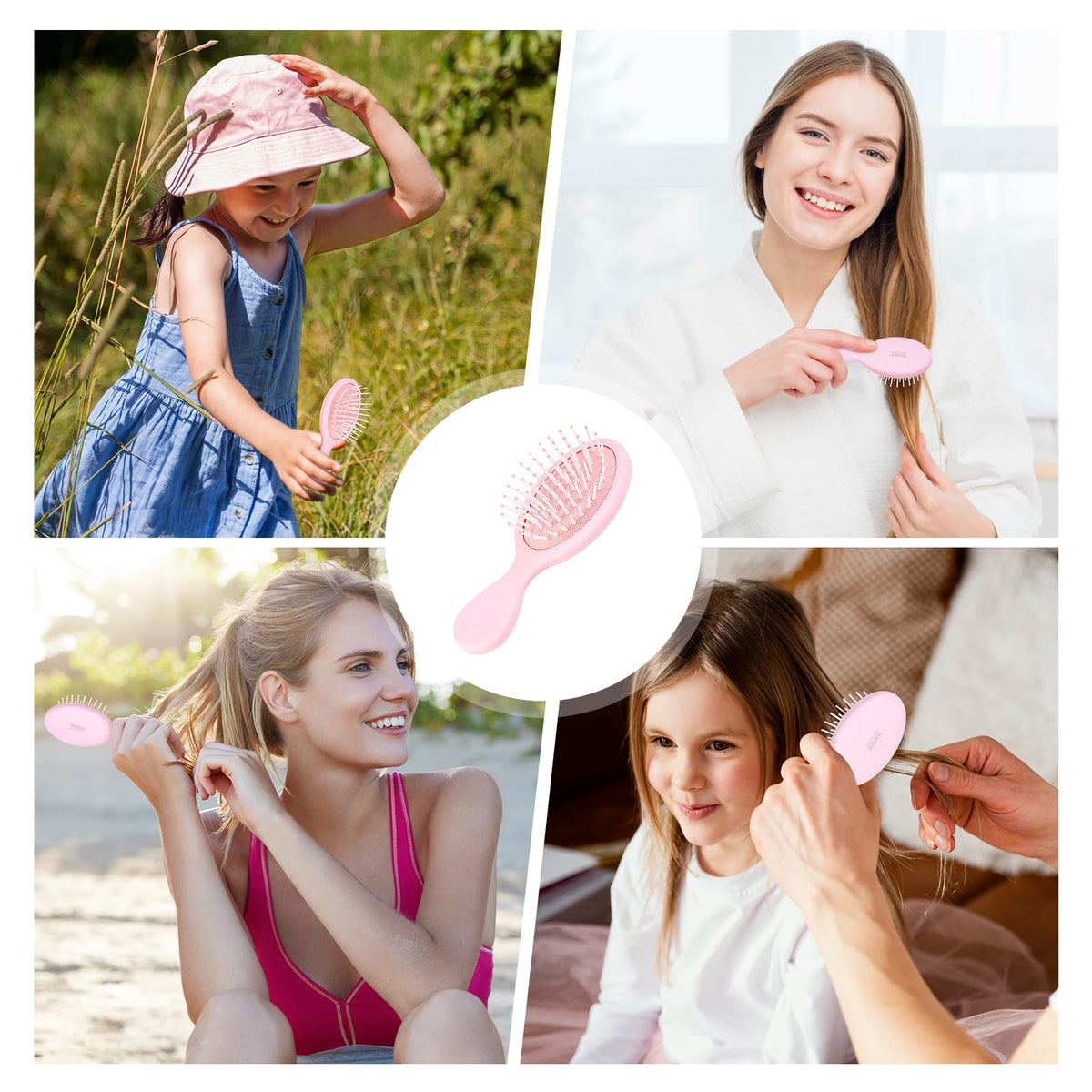 Versatile RHOS folding brush with mirror for women, perfect for travel or home use, available in stylish pink.