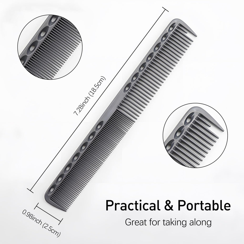 3-Piece Carbon Fiber Salon Hairdressing Comb Set - Fine Cutting Comb for Men & Women - Heat Resistant - Black, Grey, White