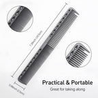 3-Piece Carbon Fiber Salon Hairdressing Comb Set - Fine Cutting Comb for Men & Women - Heat Resistant - Black, Grey, White