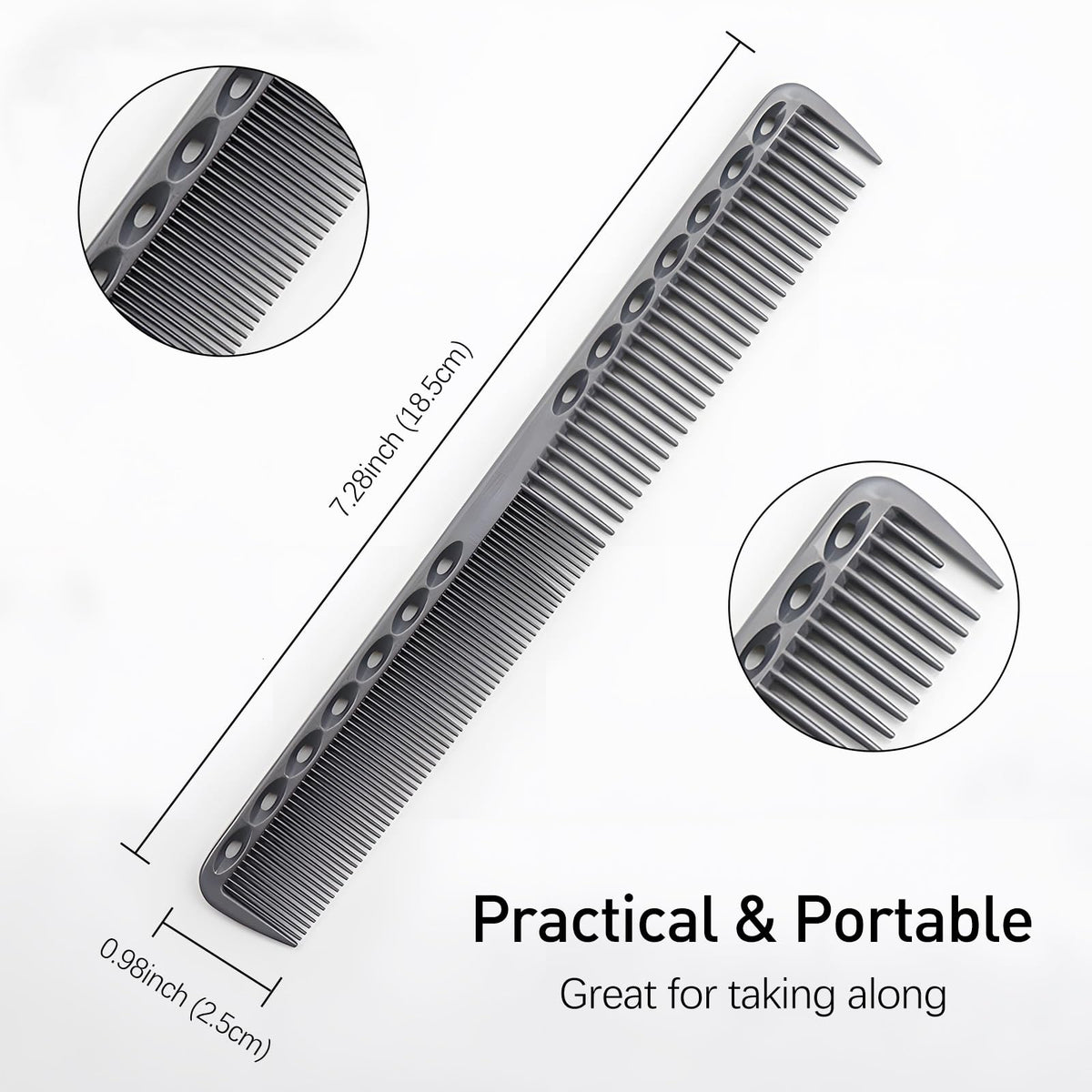 3-Piece Carbon Fiber Salon Hairdressing Comb Set - Fine Cutting Comb for Men & Women - Heat Resistant - Black, Grey, White