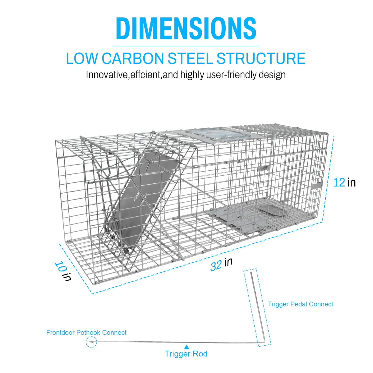SZHLUX 32" Live Animal Cage Trap, Heavy Duty Folding Raccoon Traps, Humane Cat Trap for Stray Cats, Raccoons, Squirrel, Skunk, Mole, Groundhog, Armadillo, Rabbit, Catch and Release