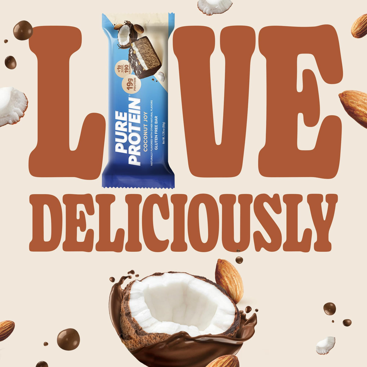 Pure Protein Coconut Joy Protein Bars, 20g Protein, Gluten Free, 4 Ct