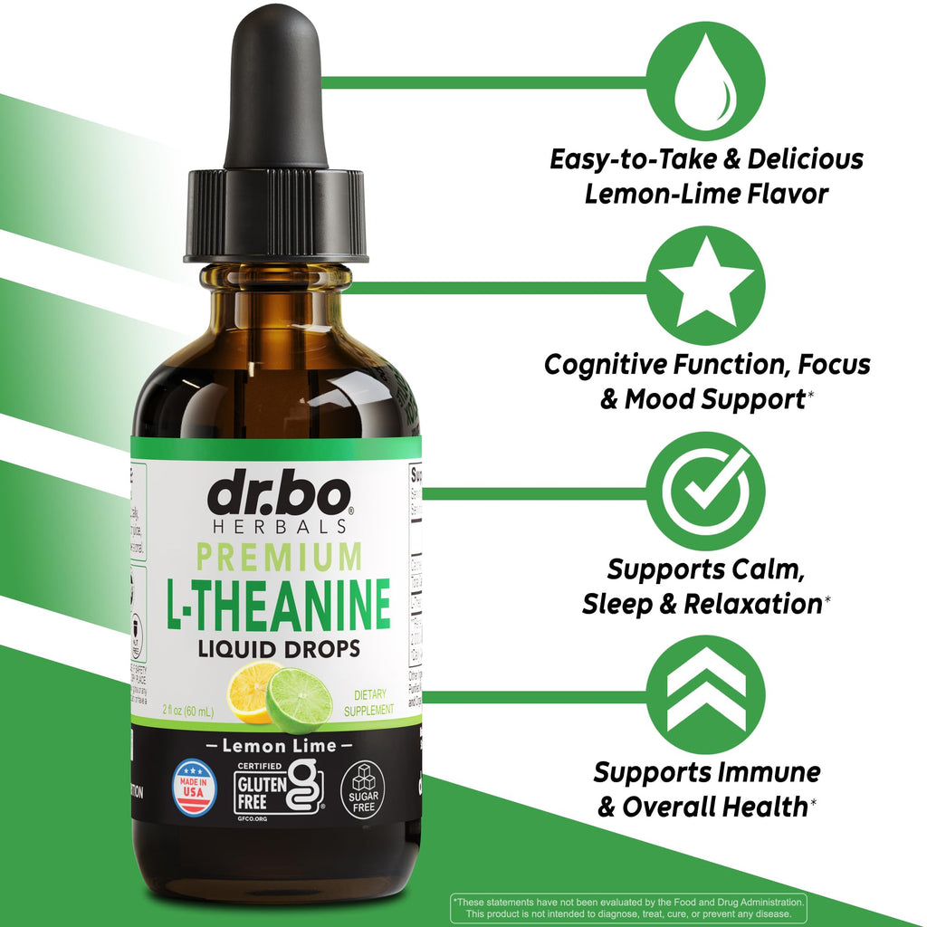 L Theanine 200mg Liquid Drops - Natural Sleep Support & Focus Supplement for Kids & Adults - Vegan, Non-GMO, Gluten Free 200mg Pure L-Theanine Drops Liquid Supplements, Mood Ltheanine for Kids 2 FL Oz