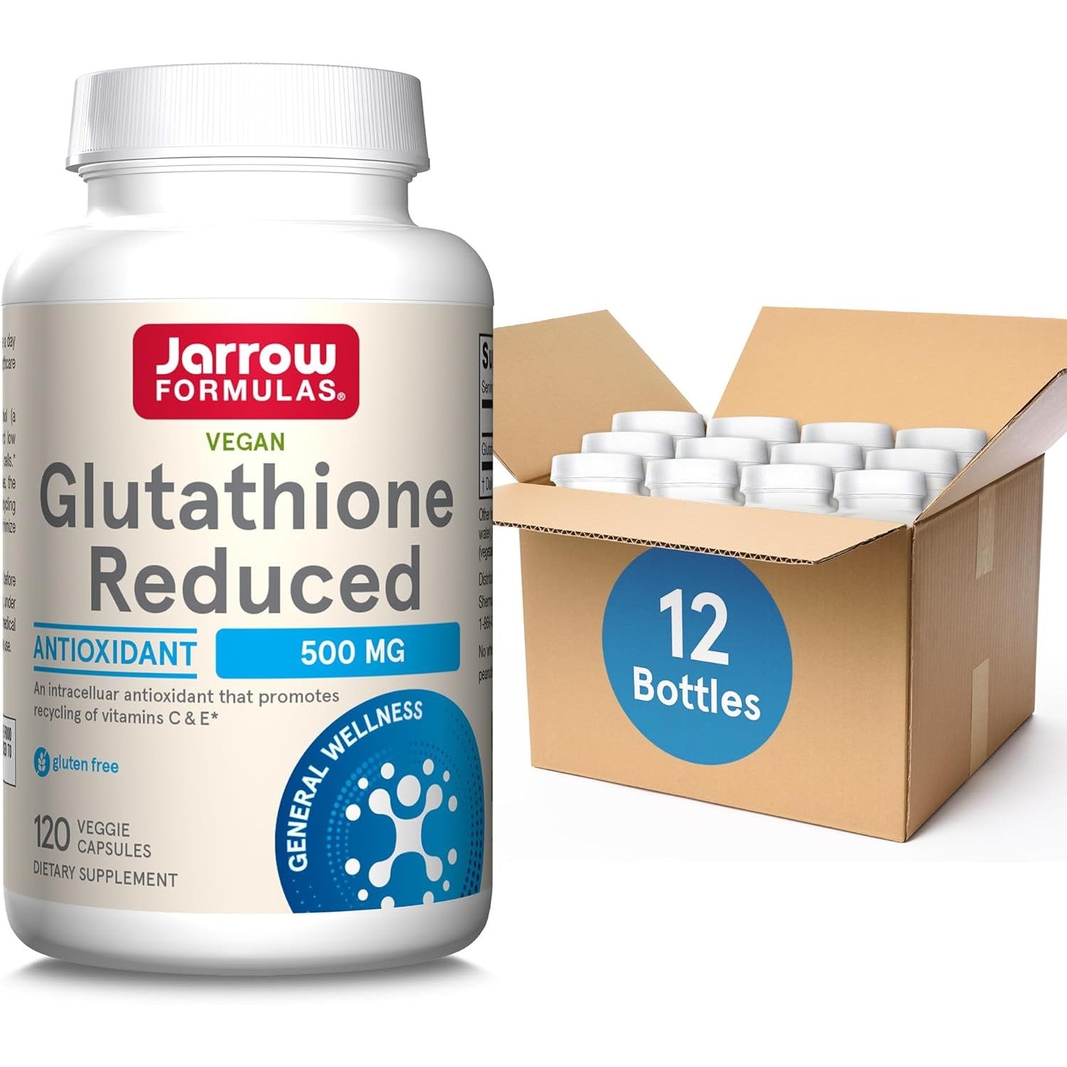 Buy now Jarrow Formulas Glutathione Reduced 500 mg - 120 Veggie Capsules - Intracellular Antioxidant - Quality Glutathione Supplements - Supports Recycling of Vitamins C & E - Non-GMO - Gluten Free - Vegan Unflavored 12 Count (Pack of 120) at indiglob india