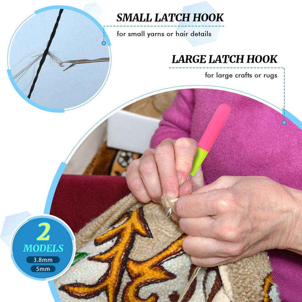 2 Pcs Latch Hook Latch Hook Tool 0.2in, 0.15in Crochet Needles for Hair