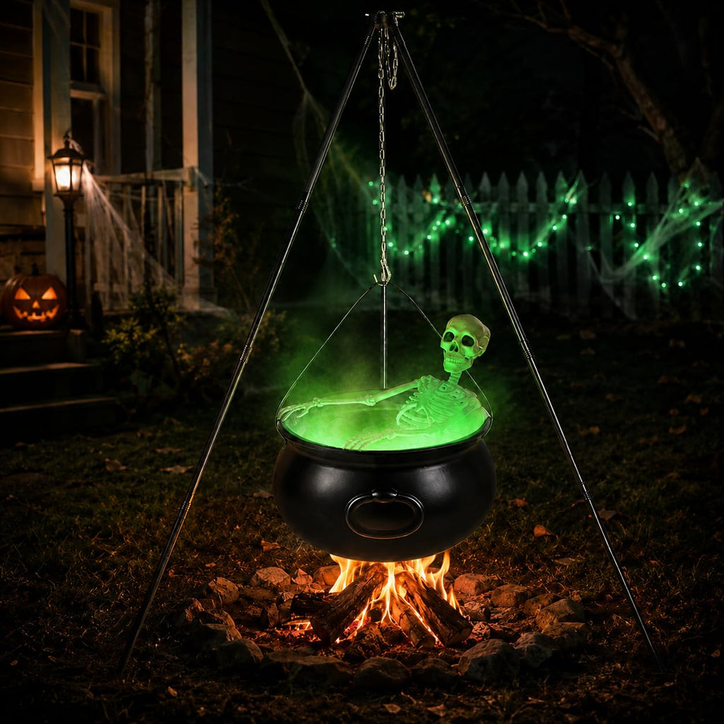 Halloween Decorations Outside - Large Witches Cauldron on Tripod with Skeleton & Fog Maker - Skeleton Halloween Party Decor for Outdoor Yard Home Porch
