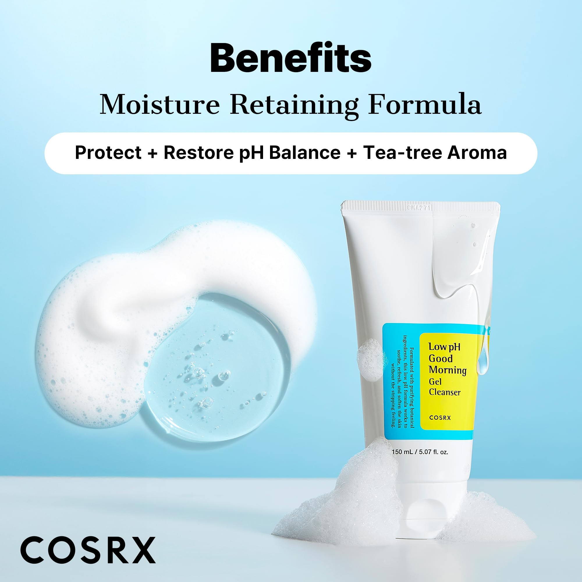 COSRX Low pH Good Morning Gel Face Cleanser, Gentle Face Wash, 5.07 fl oz | Daily Mild Care for Sensitive Skin, Gentle Cleanser, pH Balancing, Tea Tree Oil, Gentle Sebum, Pore Control, Korean Skin Care