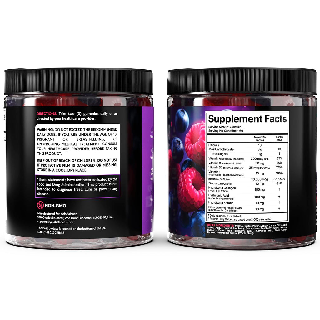 Biotin Gummies 10000mcg for Hair Growth Support - Sugar Free Multi Collagen with Keratin, Silica & Hyaluronic Acid - Pectin Based, Soft Chew Hair Skin and Nails Vitamins - 120 Count