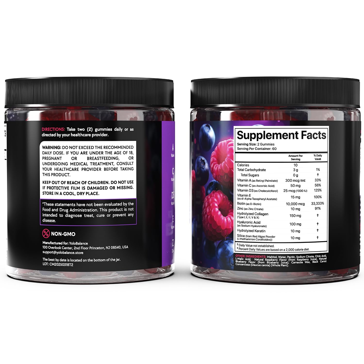 Biotin Gummies 10000mcg for Hair Growth Support - Sugar Free Multi Collagen with Keratin, Silica & Hyaluronic Acid - Pectin Based, Soft Chew Hair Skin and Nails Vitamins - 120 Count