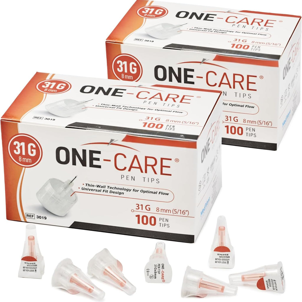 ONE-CARE Pen Tips, 31G x 8mm, Ultra-Fine, Twist-On Design, 100 Count