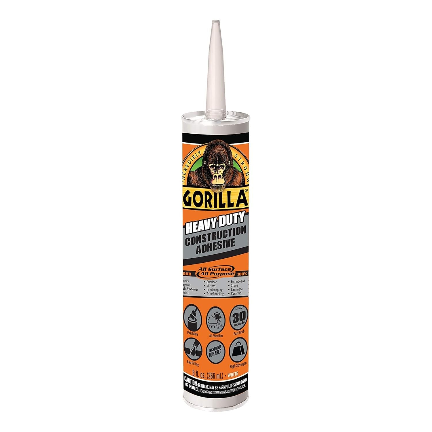 Buy now Gorilla Heavy Duty Construction Adhesive, White Glue, 9 Ounce Cartridge (Pack of 1) - Gap Filling and Waterproof at indiglob india