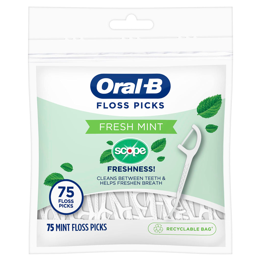 Buy now Oral-B Burst of Scope Dental Floss Picks, Fresh Mint, 75 Count Each, Pack of 6 (450 Count Total) at indiglob india