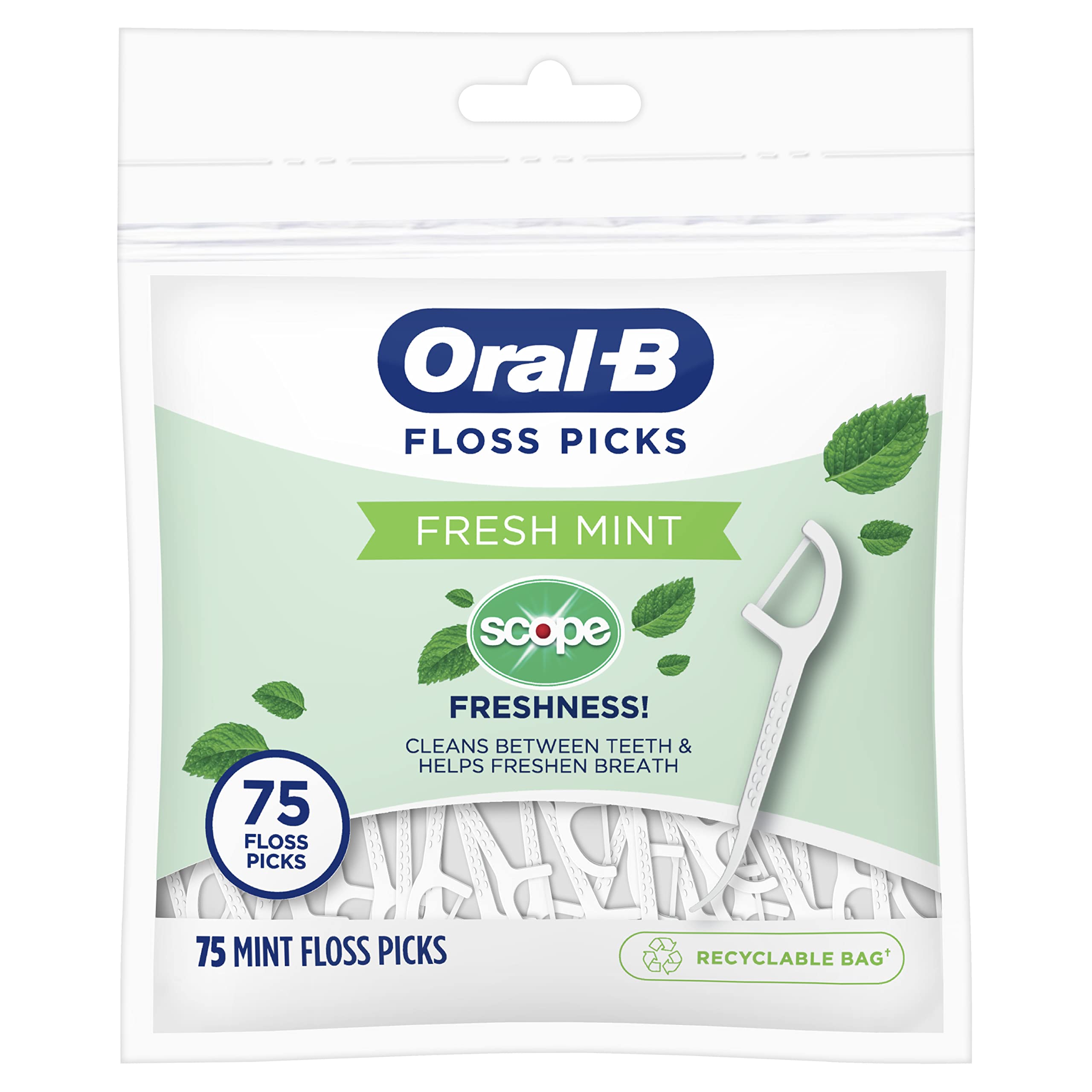 Buy now Oral-B Burst of Scope Dental Floss Picks, Fresh Mint, 75 Count Each, Pack of 6 (450 Count Total) at indiglob india