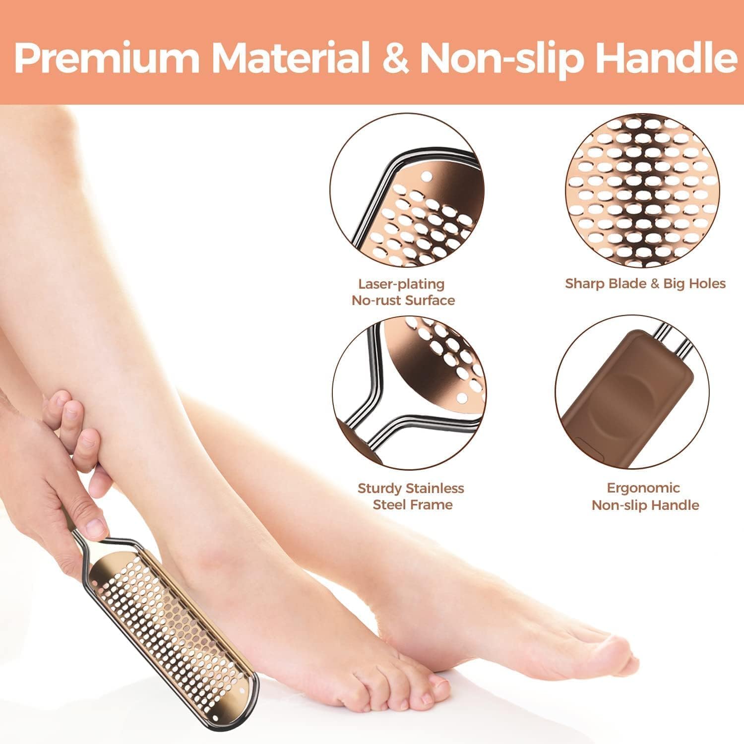 Buy now Foot File Foot Scrubber Pedicure - Callus Remover for Feet Easkep Professional Grater Rasp Foot Scraper Corns Callous Removers Cracked Dead Skin Remover for Dry and Wet Feet (Golden) at indiglob india