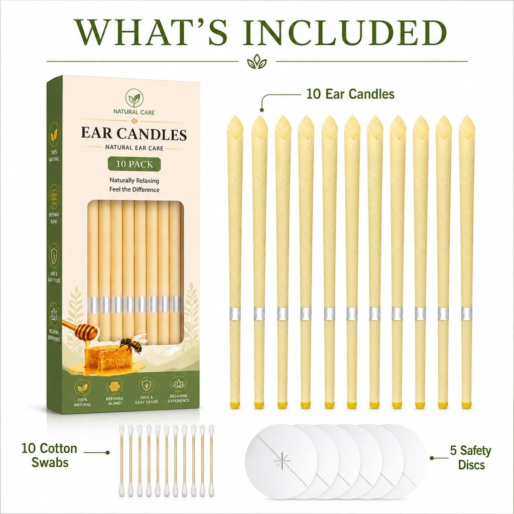 10 Pcs Ear Wax Removal Kit Ear Candle with Protective Discs, Storage Box & Cotton Swabs, Natural SPA Relaxation Candles Set for Home Use