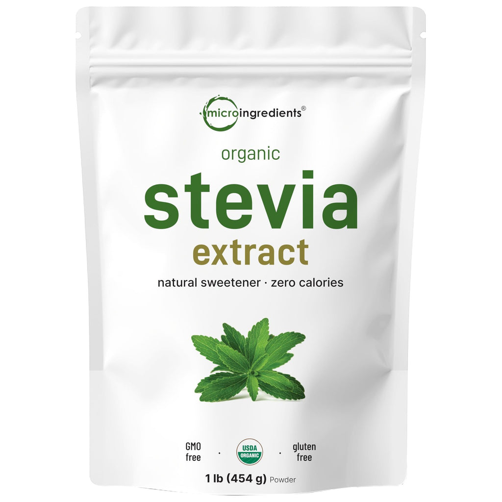 Micro Ingredients Pure Organic Stevia Extract Powder, 4 oz, No Additives | 706 Servings, Stevia Green Leaf Reb-A, Sugar-Free 0 Calories, Natural Sweetener, Sugar Substitute, Keto & Vegan Friendly