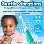 Buy now brush-baby BabySonic Infant and Toddler Electric Toothbrush for Ages 0-3 Years - Smart LED Timer and Gentle Vibration Provide a Fun Brushing Experience - Includes 2 Sensitive Brush Heads (Teal) at indiglob india
