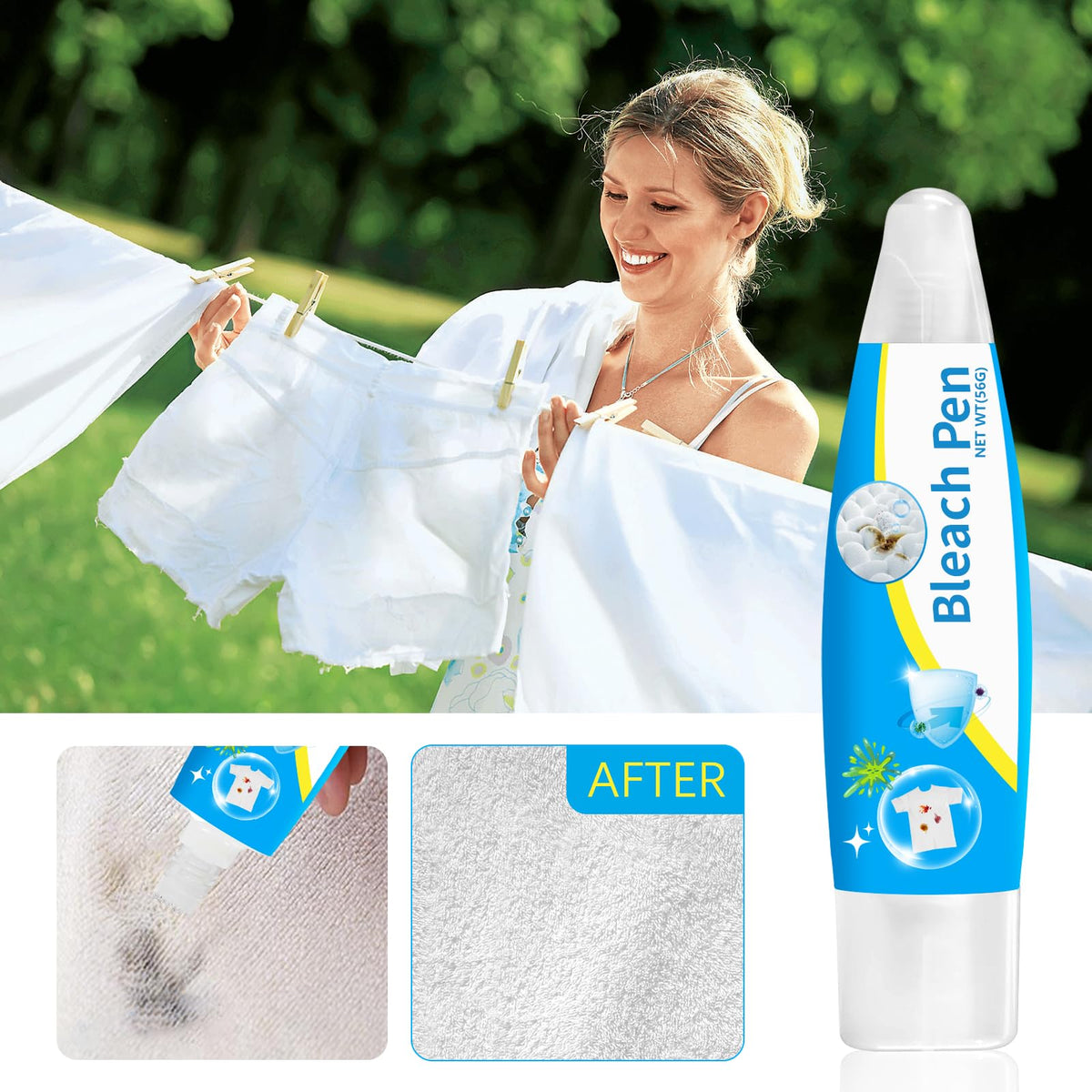 2PCS Bleach Pen，Bleach gel for Clothing, Portable bleach pen，More effective stain removal，Accessories,Instantly Remove New Stains