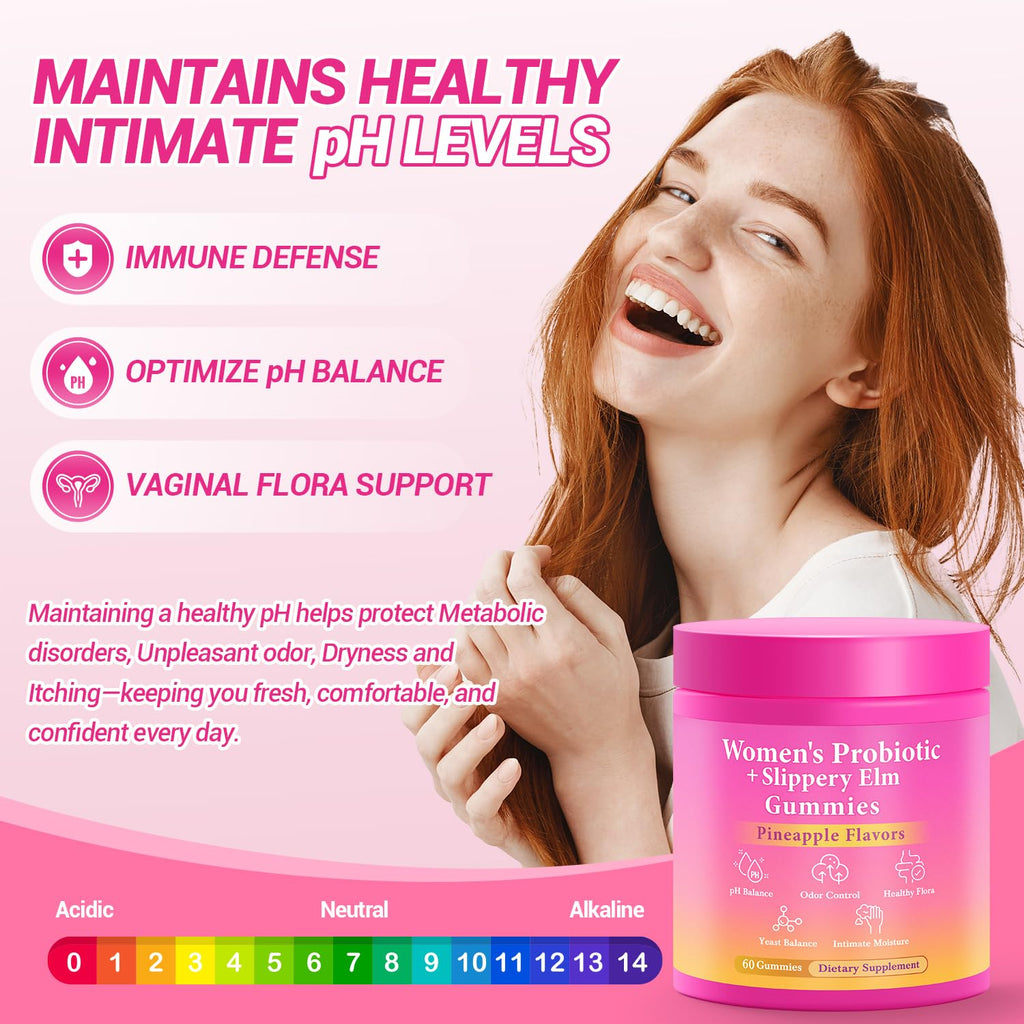 BURMINY Her Juicy Feminine Probiotics Gummies, Premium Feminine Balance Probiotics with Slippery Elm for Women's pH Balance and Freshness – Support Daily Wellness & Comfort 120 Pineapple Gummies