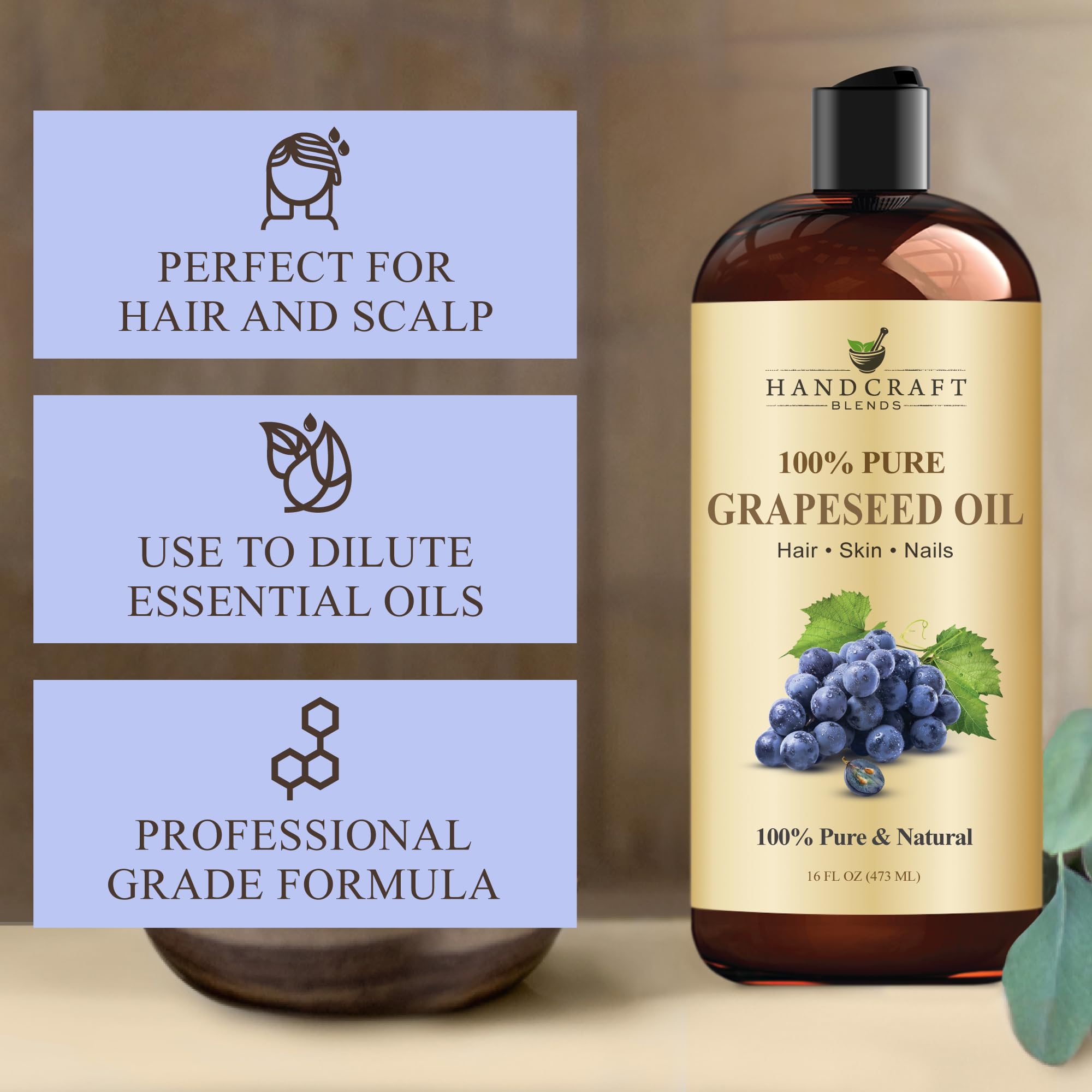 Buy now Handcraft Blends Grapeseed Oil | 100% Pure and Natural | Bath & Body Oil | Premium Grade Carrier Oil | Skin | Hair | Body | Massage | Cold-Pressed | Hexane-Free | 16 Fl Oz at indiglob india