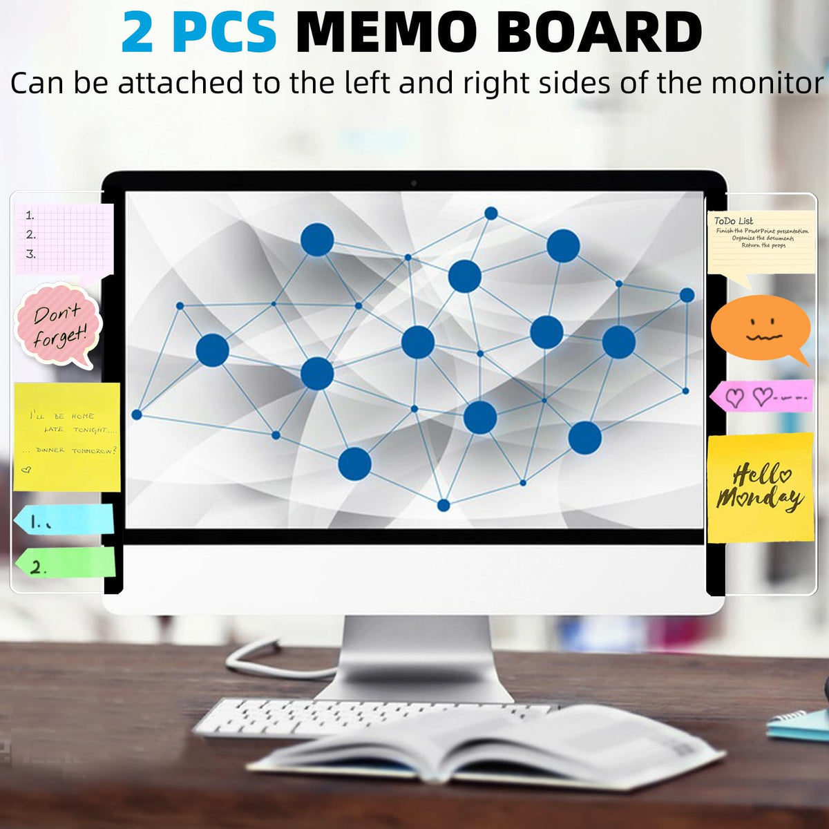 2 Pack Computer Monitor Memo Board, Acrylic Computer Monitor Sticky Note Holder, Transparent Side Panel Office Desk Organizer,Home Office Desk Accessories, Office Supplies for Women Men Computer ﻿