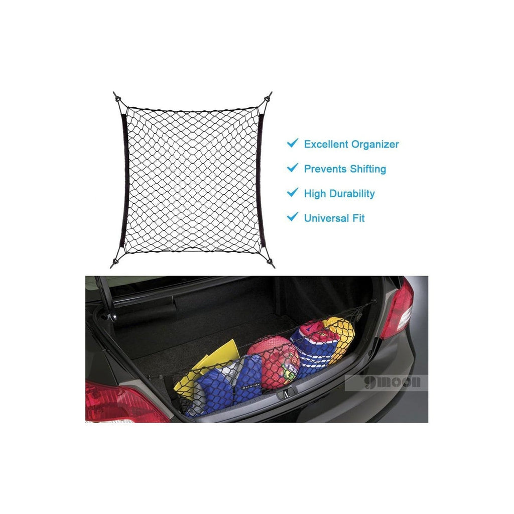 Buy now 9 MOON 4 Hook Car Trunk Cargo Net - Mesh Storage Organizer - Universal for Car, Van, Truck, SUV - Black Polyester at indiglob india