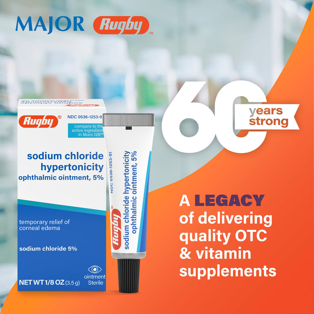 Rugby Sodium Chloride Hypertonicity Ophthalmic Ointment 5% - 50 mg Sodium Chloride Eye Ointment for Temporary Corneal Edema Relief - Made With Lanolin and Mineral Oil - Alcohol-Free - 0.125 Oz(3 Pack)