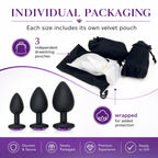 3PCS Silicone Jeweled Anal Butt Plug Training Set, Black