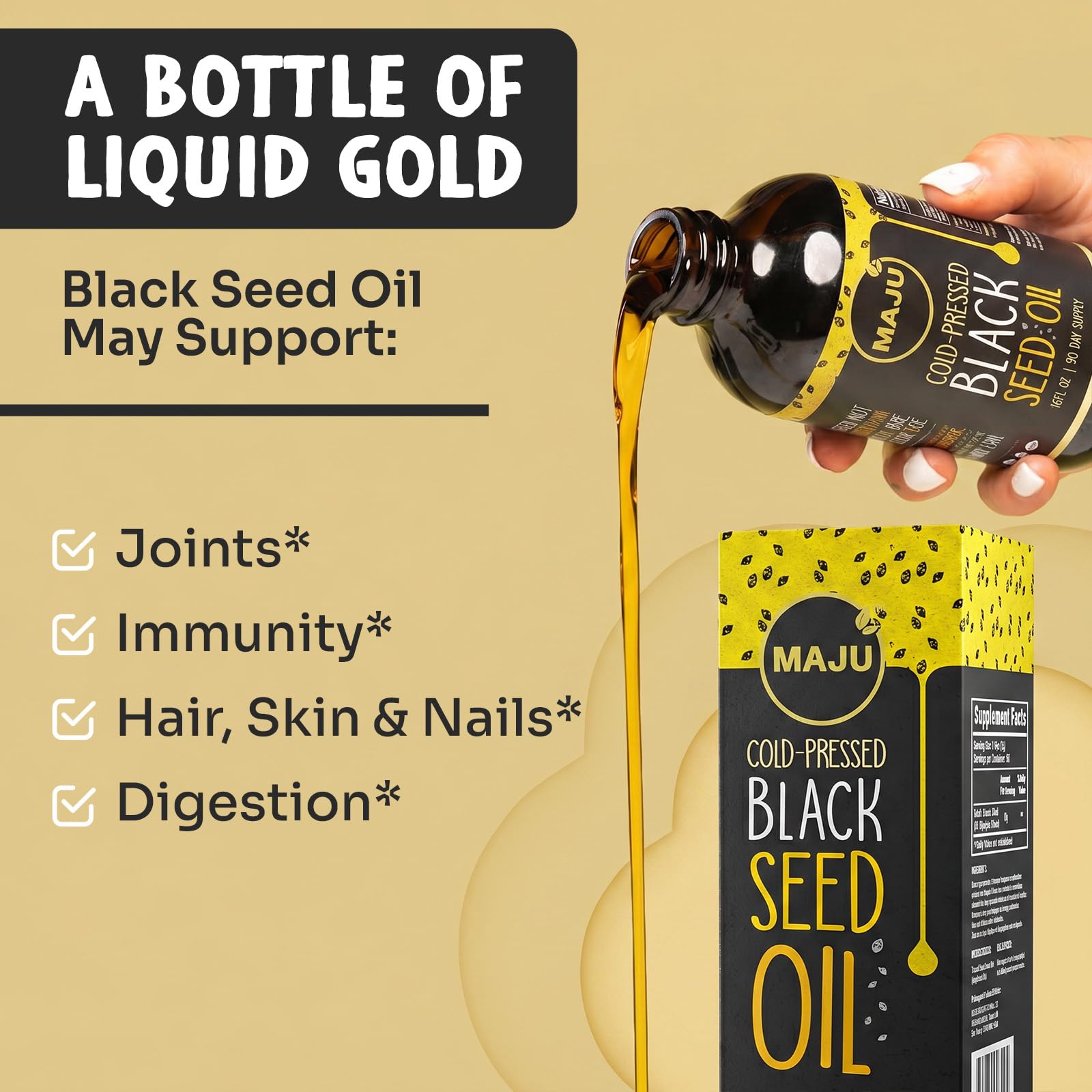 MAJU's Black Seed Oil 16oz: 2X Thymoquinone, Cold Pressed Turkish Black Cumin Nigella Sativa Seed Oil (Better Than Organic), Non-GMO, 100% Liquid Pure Blackseed, Glass Bottle
