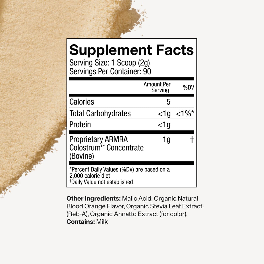 ARMRA Colostrum Powder, Blood Orange, 90 Serving Jar | Gut Health | Debloat | Hair & Skin | Immune Support | Keto | Gluten Free | Grass Fed Bovine Colostrum Supplement