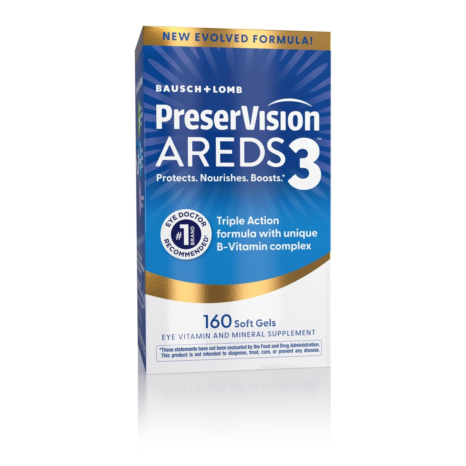 PreserVision AREDS3 Eye Vitamins, #1 Eye Doctor Recommended Brand, AREDS2 Formula with Additional 8 B-Vitamin Complex, Promotes Healthy Cellular Eye Function*, 3-in-1 Macular Supplement, 160 Softgels