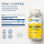 SOLARAY Zinc Copper Amino Acid Chelate, 100 VegCaps | Immune, Bone & Thyroid Support, Chelated Zinc, Copper & Iodine from Kelp, 100 Servings, Lab Verified