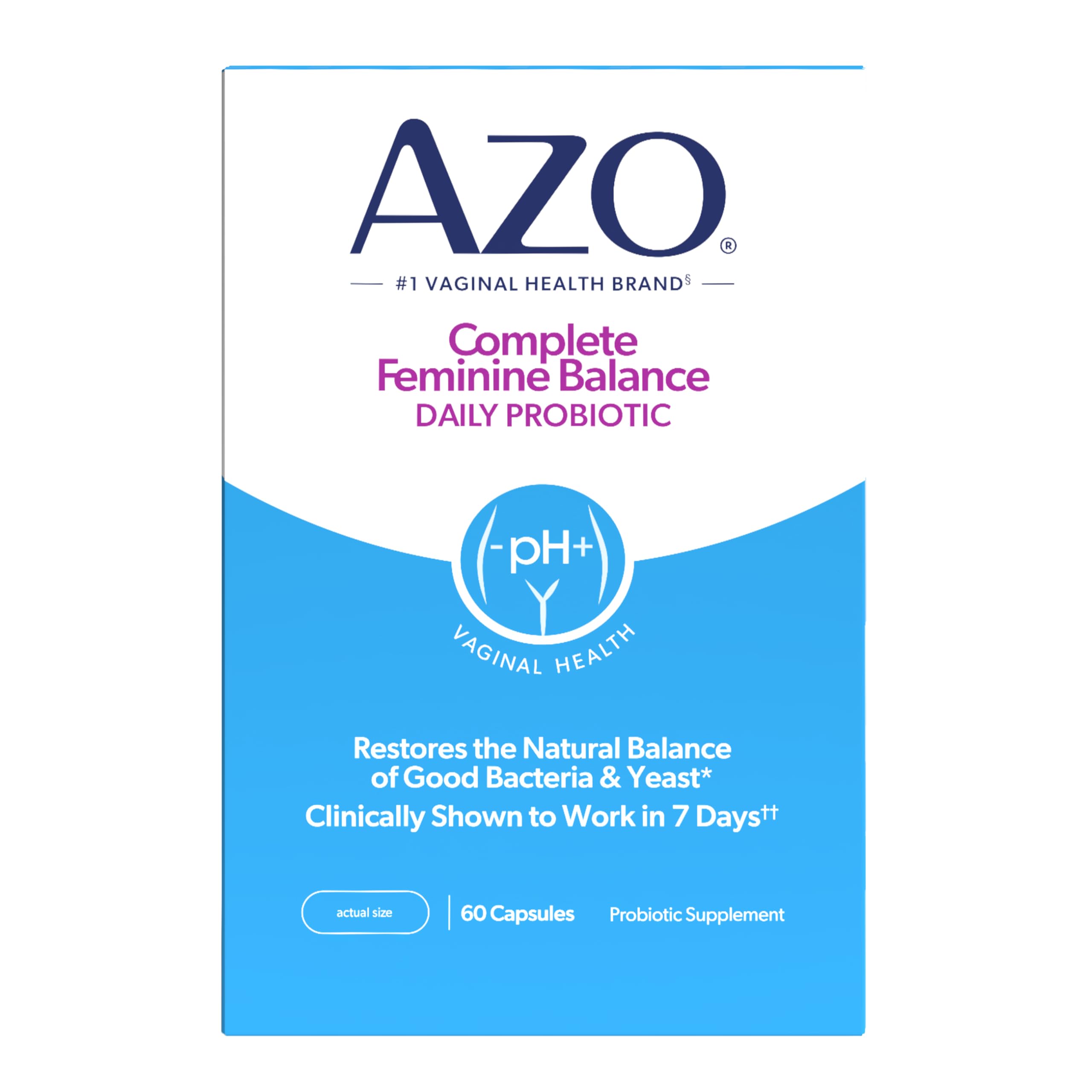 AZO Complete Feminine Balance Daily Vaginal Probiotics for Women, 30 Count | Intelliflora Multi-Strain Blend, Supports Vaginal pH and Yeast Balance*, One Capsule Daily, Sugar Free, Safe During Pregnancy