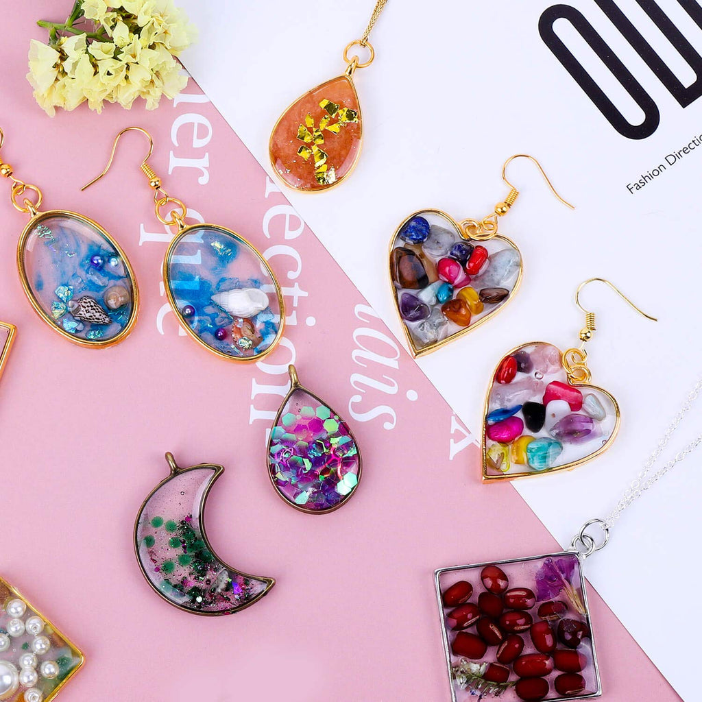 Buy now Shynek 60Pcs Hollow Frame Pendants - Resin Craft Bezels Jewelry Molds for Necklaces and Earrings Making Supplies at indiglob india