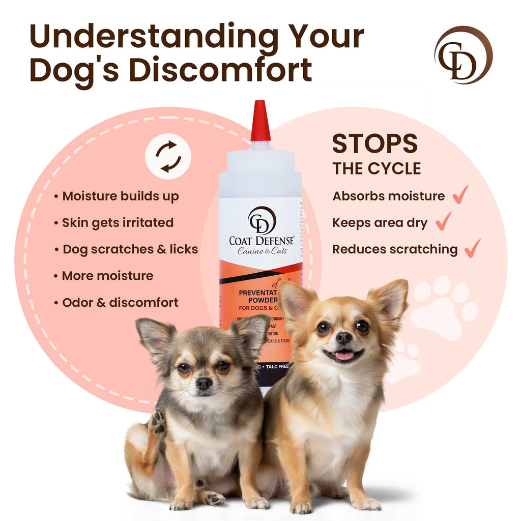 COAT DEFENSE Daily Preventative Powder | Made in USA | 9oz Precision Point Waterless Dog Shampoo & Pet Deodorizer for Smelly Dogs | Provides Anti Itch Relief | Dog Shampoo for Dry Itchy Skin