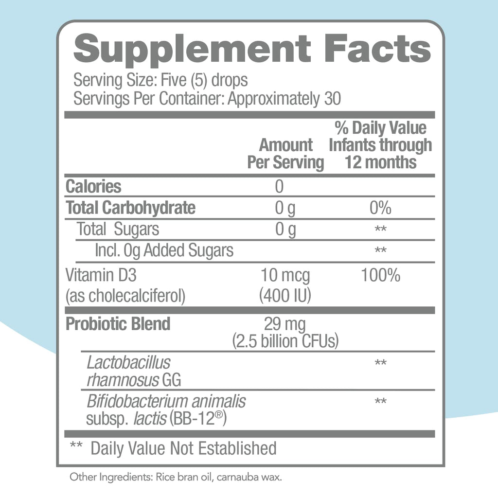 Culturelle Baby Probiotic Drops + Vitamin D, Immune & Digestive Health* 9ml | Lactobacillus rhamnosus GG & Bifidobacterium lactis BB-12® Strains, 5-Drop Dose, 100% AAP Daily Vitamin D, Ages 0-12 Mos