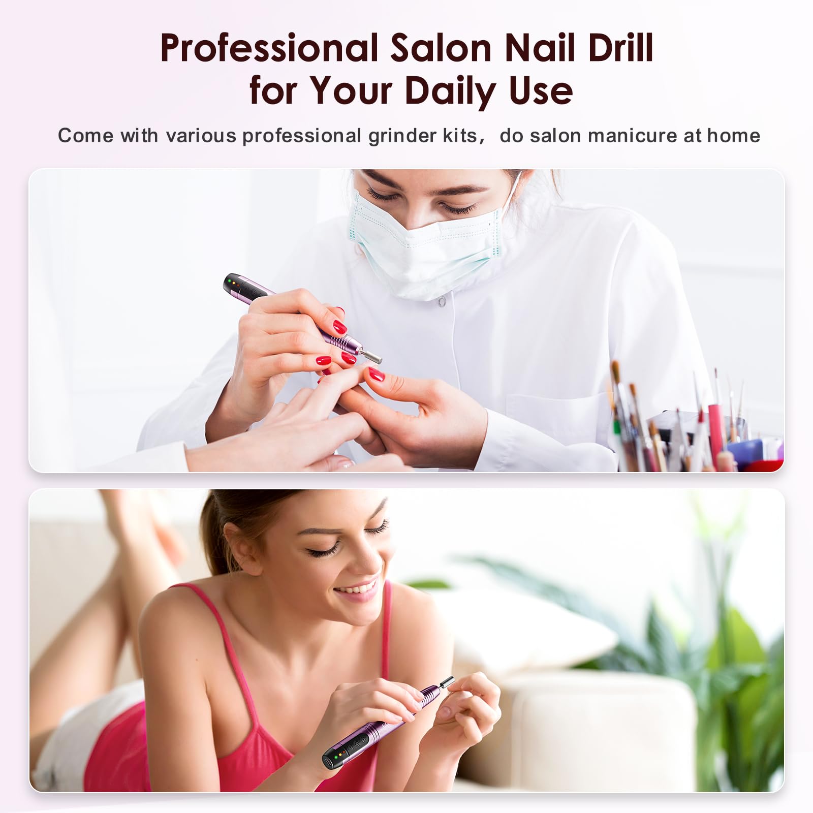 COSLUS C20 Cordless Nail Drill Electric File: Portable All-in-One Kit | Professional for Acrylic Gel Dip Powder Nails, Rechargeable Manicure & Pedicure Machine, Salon Home, Lightweight, Purple