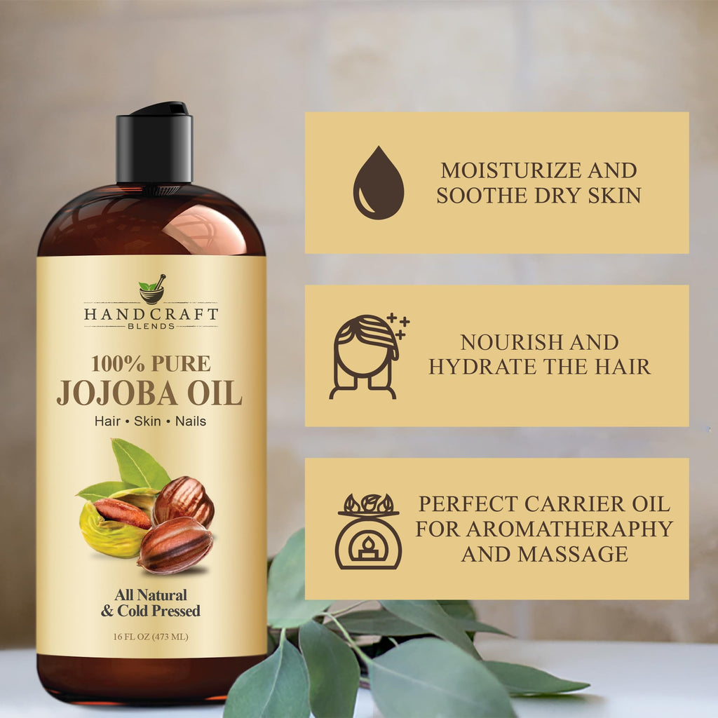 Buy now Handcraft Blends Jojoba Oil | 100% Pure and Natural | Ayurvedic Skin Care | Premium Grade Carrier Oil | Face | Skin | Hair | Massage | Cold-Pressed | Hexane-Free | 16 Fl Oz at indiglob india